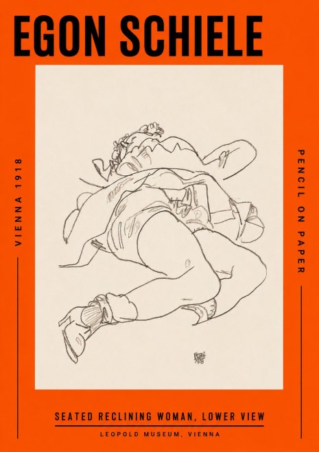 Schiele Seated Reclining Woman, Lower View No2 - Plakát