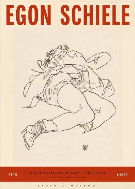 Schiele Seated Reclining Woman, Lower View No3 - Plakát