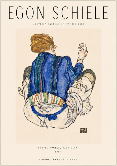 Schiele Seated Woman, Back View No3 - Plakát
