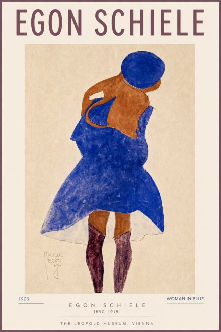 Schiele Blue Dress (Girl in Blue) No3 - Plakát