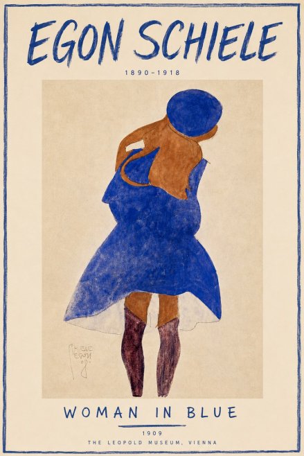 Schiele Blue Dress (Girl in Blue) No6 - Plakát
