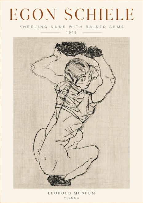 Schiele Kneeling Nude with Raised Arms No3 - Plakát