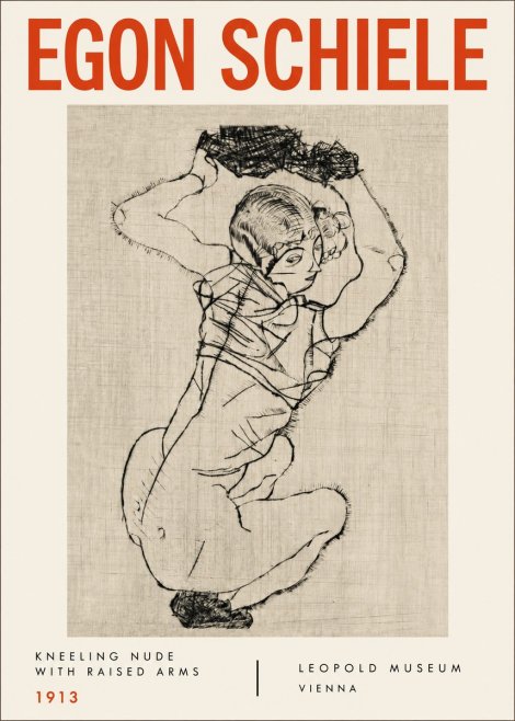 Schiele Kneeling Nude with Raised Arms No4 - Plakát