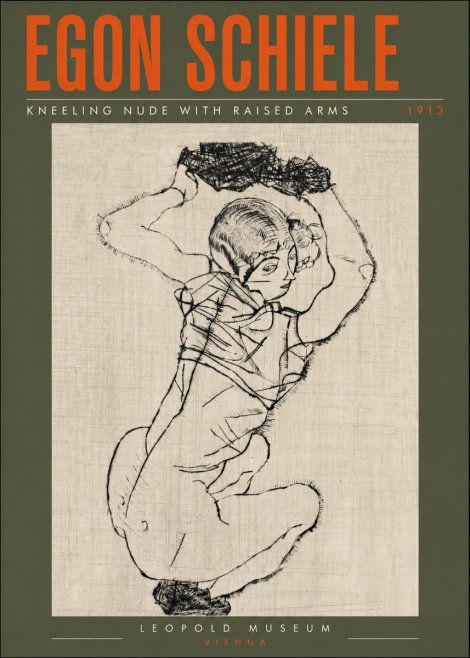 Schiele Kneeling Nude with Raised Arms No6 - Plakát