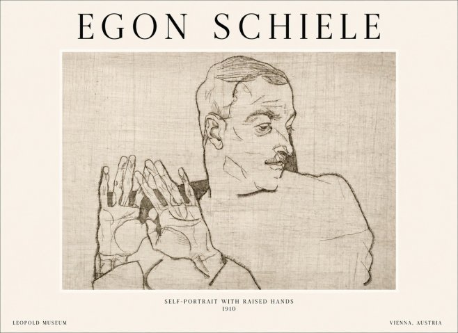 Schiele Self-portrait with Raised Hands No1 - Plakát
