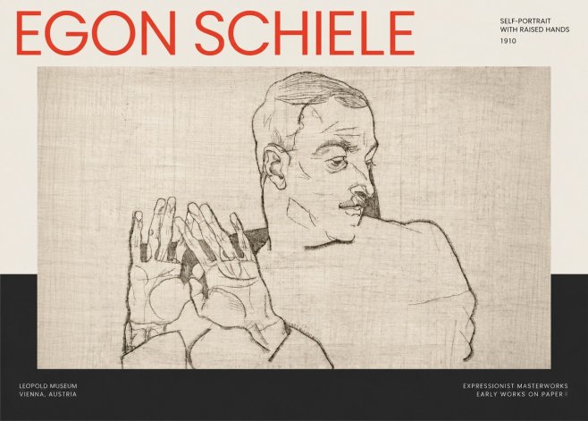 Schiele Self-portrait with Raised Hands No2 - Plakát