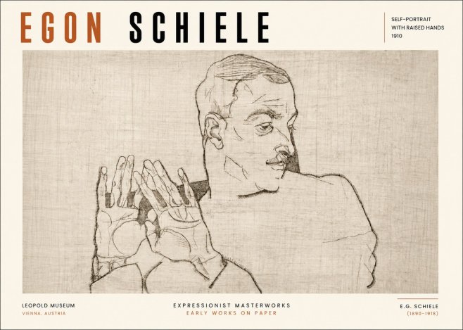 Schiele Self-portrait with Raised Hands No3 - Plakát