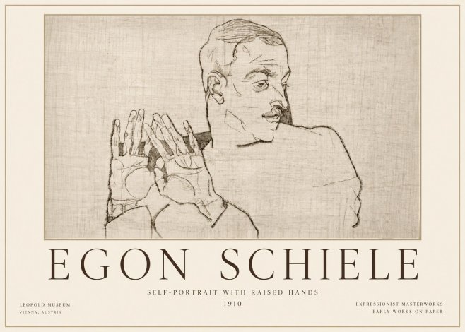 Schiele Self-portrait with Raised Hands No4 - Plakát