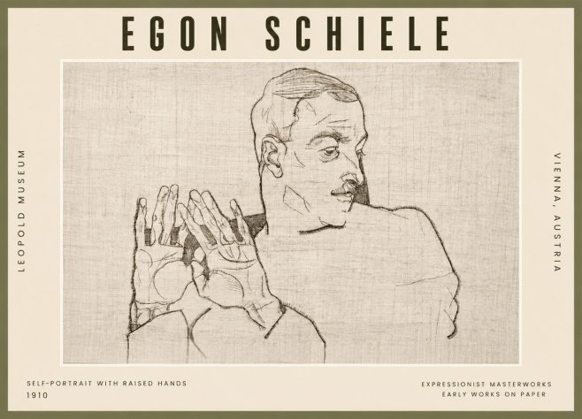 Schiele Self-portrait with Raised Hands No5 - Plakát