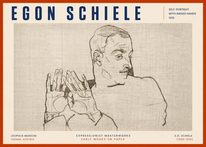 Schiele Self-portrait with Raised Hands No6 - Plakát