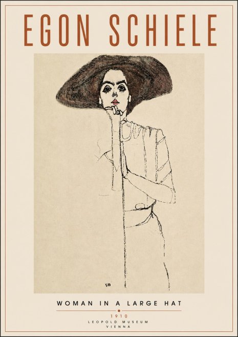 Schiele Woman in a Large Hat No4 - Plakát