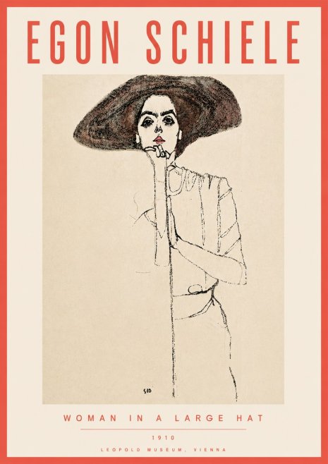 Schiele Woman in a Large Hat No6 - Plakát