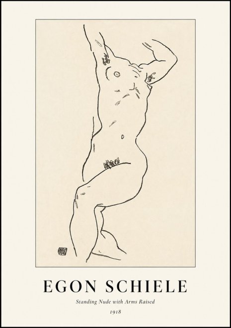 Schiele Standing Nude with Arms Raised No1 - Plakát