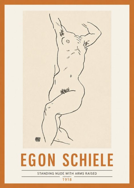 Schiele Standing Nude with Arms Raised No2 - Plakát