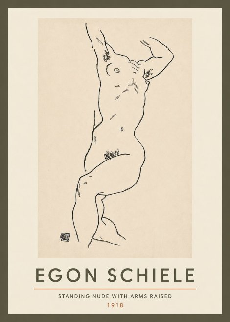 Schiele Standing Nude with Arms Raised No3 - Plakát