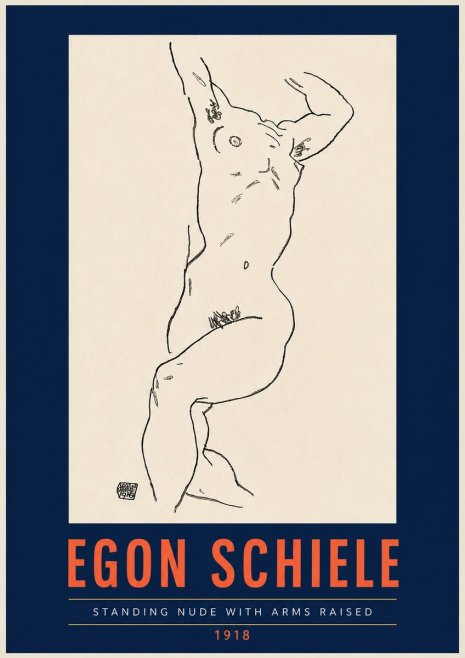 Schiele Standing Nude with Arms Raised No4 - Plakát
