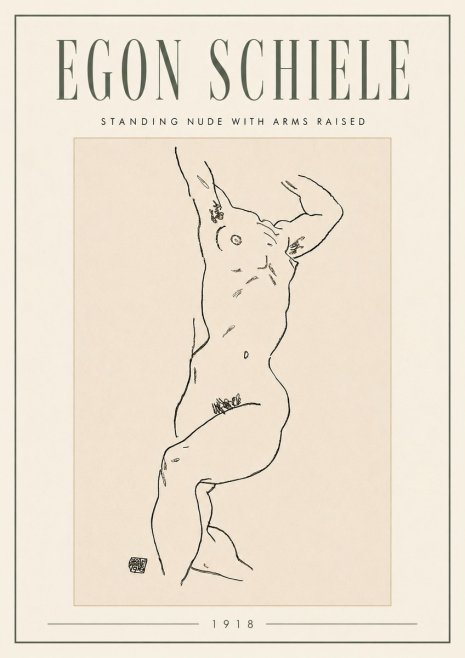 Schiele Standing Nude with Arms Raised No5 - Plakát