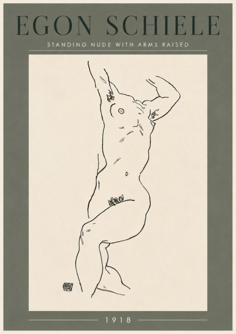 Schiele Standing Nude with Arms Raised No6 - Plakát