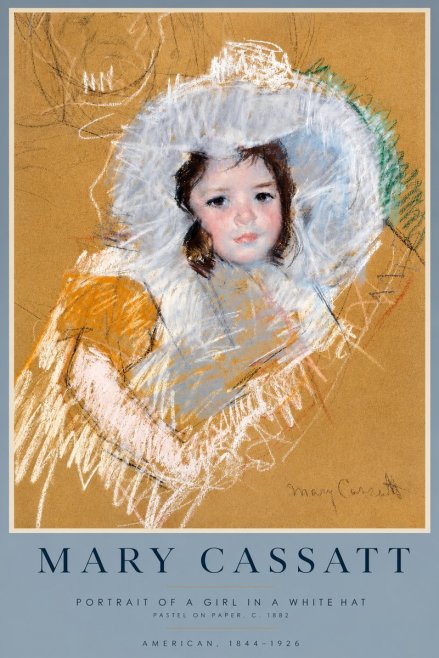 Mary Cassatt Portrait of a Girl in a White Hat No3 - Plakát