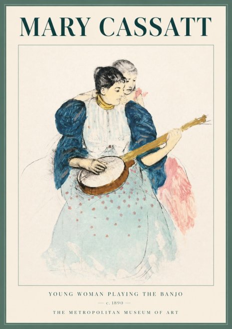 Mary Cassatt Young Woman Playing the Banjo No4 - Plakát