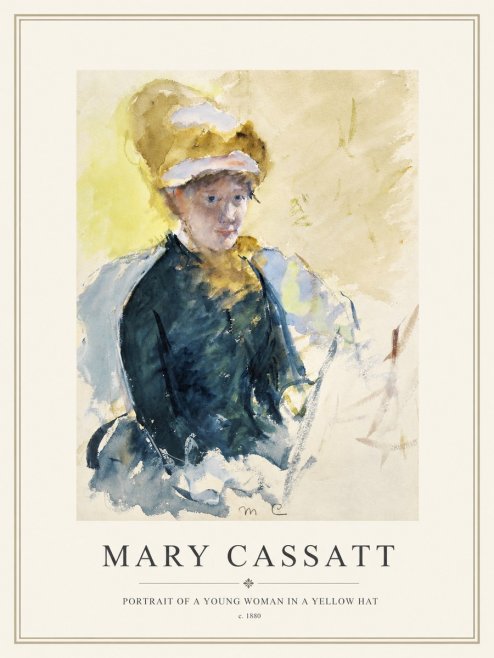 Mary Cassatt Portrait of a Young Woman in a Yellow Hat No1 - Plakát