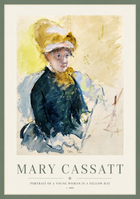 Mary Cassatt Portrait of a Young Woman in a Yellow Hat No3 - Plakát