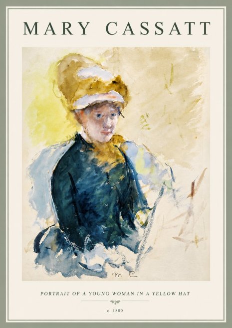 Mary Cassatt Portrait of a Young Woman in a Yellow Hat No6 - Plakát