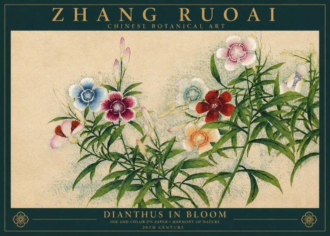 Zhang Ruoai Dianthus in Bloom No3 - Plakát