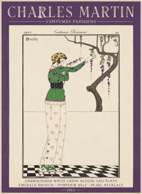 Charles Martin Embroidered White Crêpe Blouse and Pants No1 - Plakát