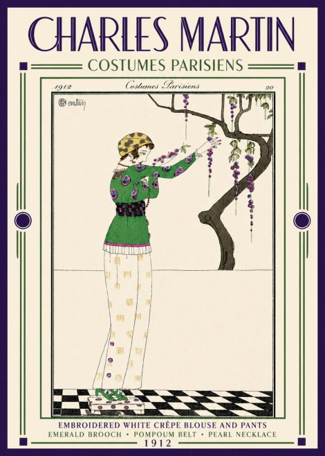 Charles Martin Embroidered White Crêpe Blouse and Pants No5 - Plakát