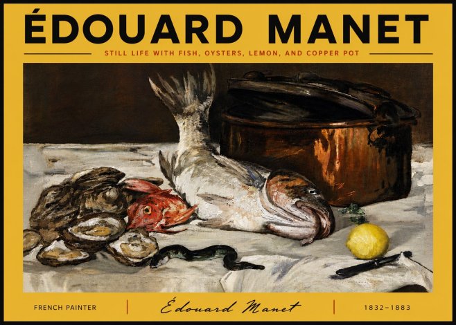 Édouard Manet Still Life with Fish, Oysters, Lemon, and Copper Pot No6 - Plakát
