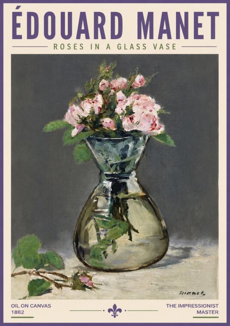 Édouard Manet Roses in a Glass Vase II No5 - Plakát