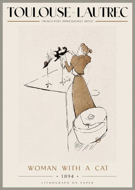 Toulouse-Lautrec Woman with a Cat No3 - Plakát