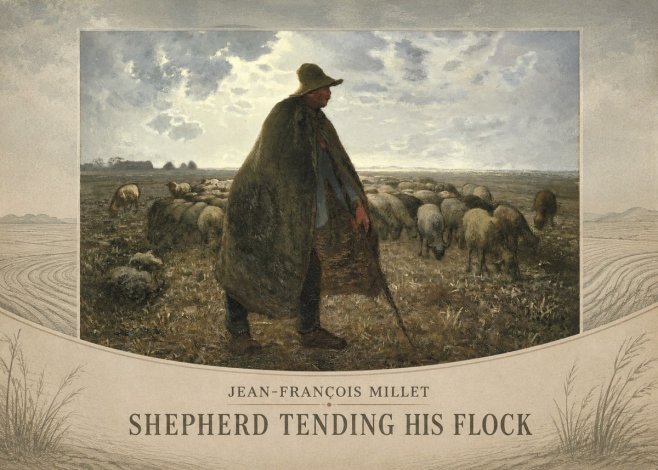 Jean-François Millet Shepherd Tending His Flock No3 - Plakát