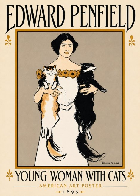 Edward Penfield Young Woman with Cats No6 - Plakát