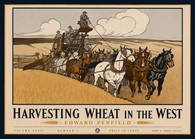 Edward Penfield Harvesting Wheat in the West No1 - Plakát