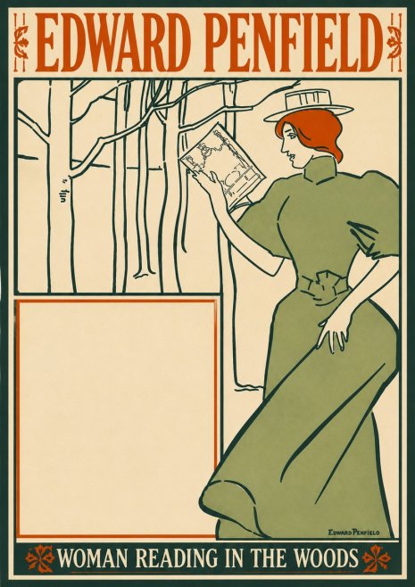 Edward Penfield Woman Reading in the Woods No4 - Plakát