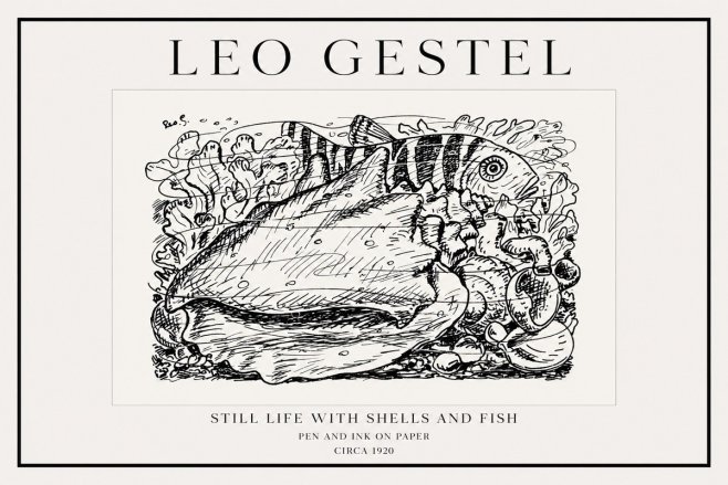 Leo Gestel Still Life with Shells and Fish No1 - Plakát