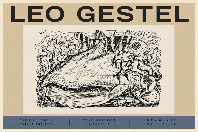 Leo Gestel Still Life with Shells and Fish No2 - Plakát