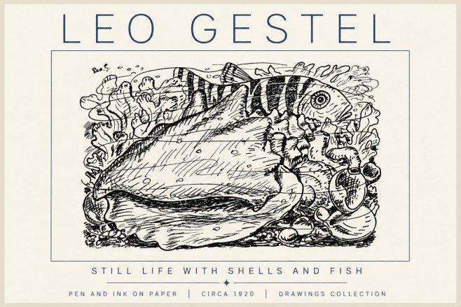 Leo Gestel Still Life with Shells and Fish No6 - Plakát