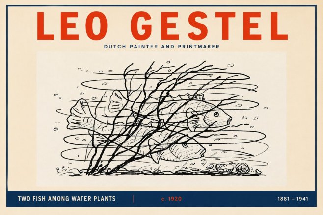 Leo Gestel Two Fish Among Water Plants No2 - Plakát