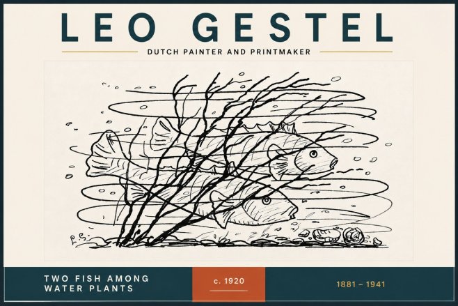 Leo Gestel Two Fish Among Water Plants No4 - Plakát