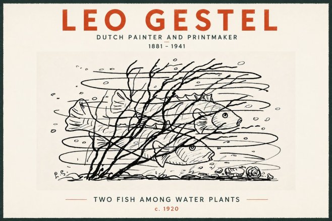 Leo Gestel Two Fish Among Water Plants No5 - Plakát