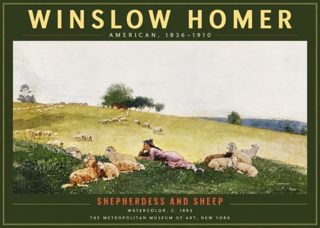 Winslow Homer Shepherdess and Sheep No5 - Plakát