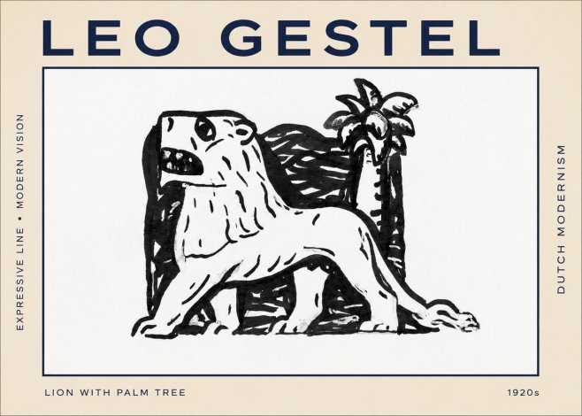 Leo Gestel Lion with Palm Tree No2 - Plakát