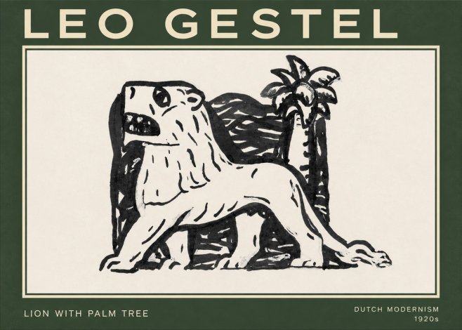 Leo Gestel Lion with Palm Tree No3 - Plakát