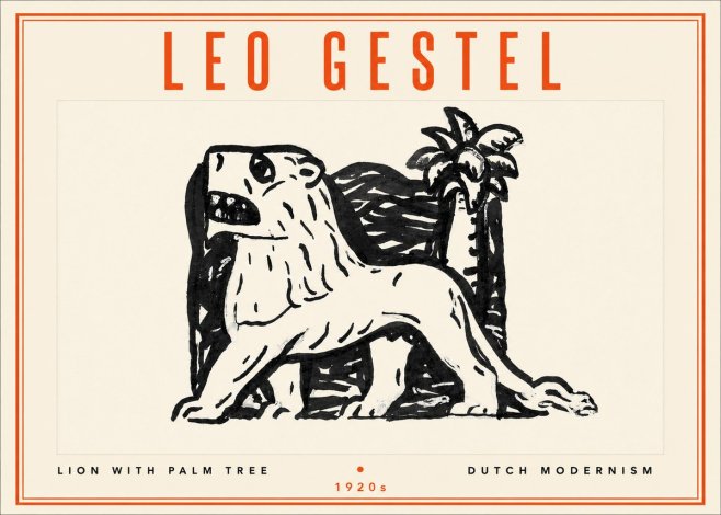 Leo Gestel Lion with Palm Tree No4 - Plakát