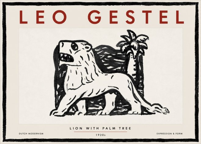 Leo Gestel Lion with Palm Tree No6 - Plakát
