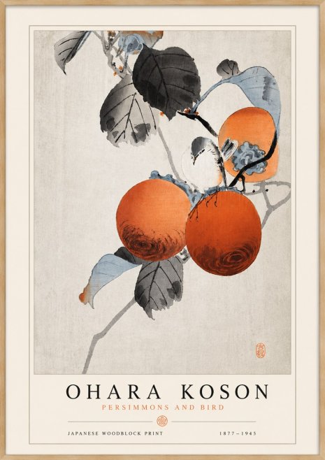 Ohara Koson Persimmons and Bird No5 - Plakát
