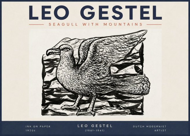 Leo Gestel Seagull with Mountains No2 - Plakát